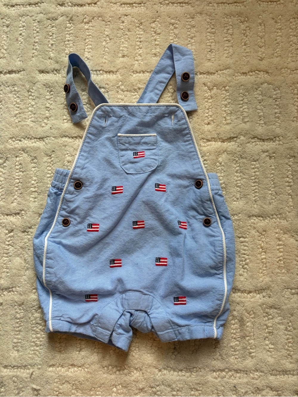 Chambray Janie and Jack Embroidered American Flag Romper Overall